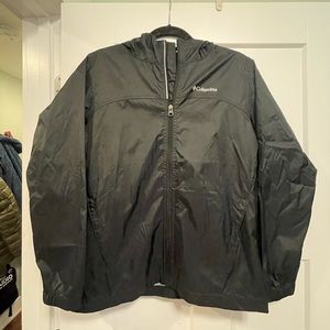 Columbia Youth Large Watertight ll Black Nylon Hooded Full Zip Rain Jacket
